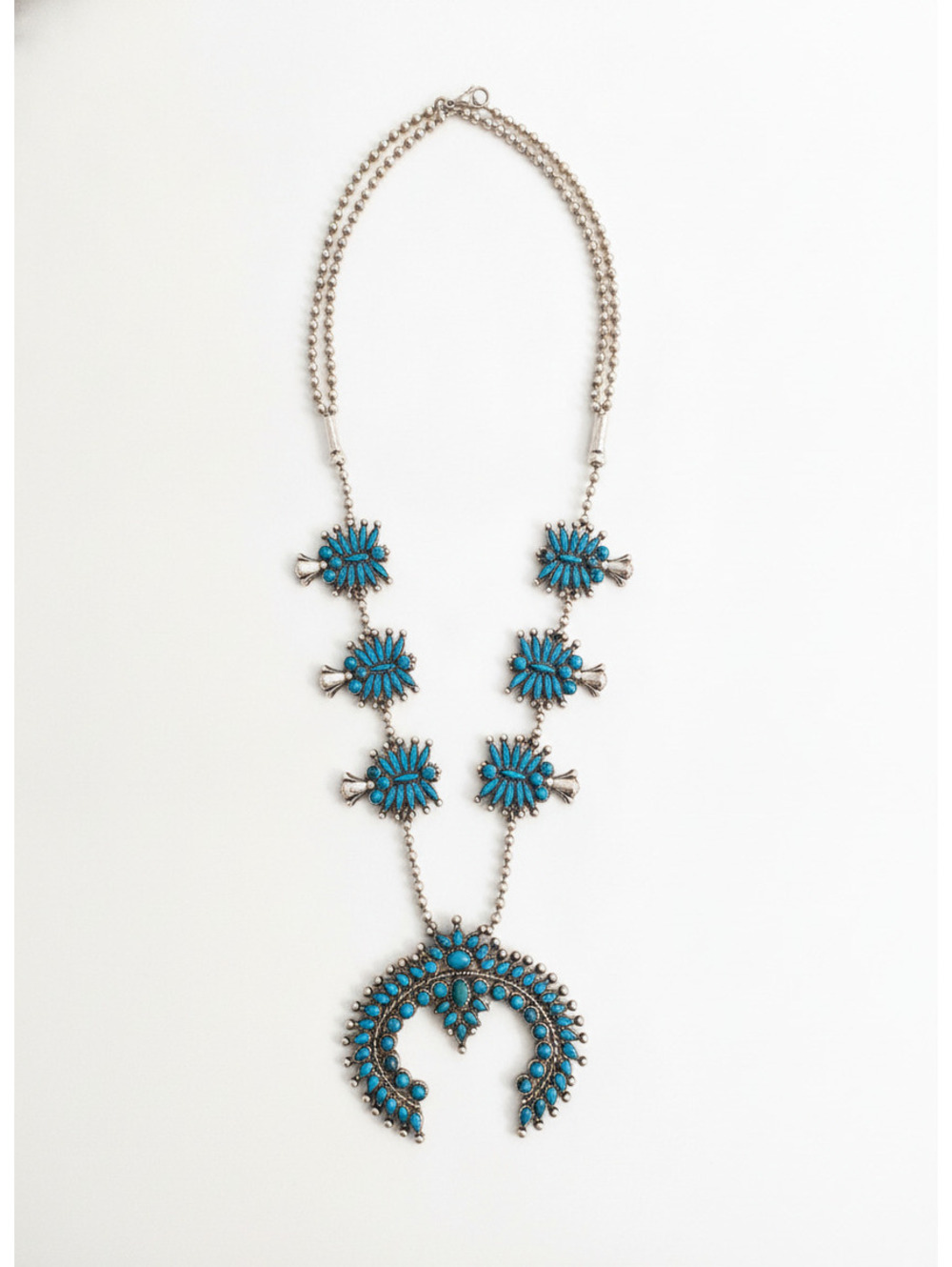 Vintage Style Turquoise Squash Blossom Necklace